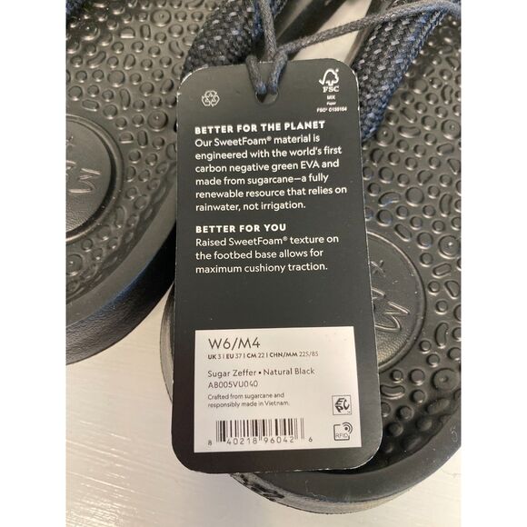 Allbirds Sugar Zeffer Black Flip Flop Sandals Womens 6 NWT - Picture 4 of 5